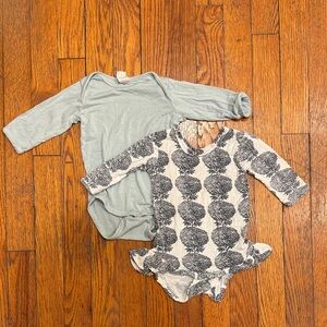 Kate Quinn Bamboo Bodysuits in Soft Blue and floral print with ruffle.